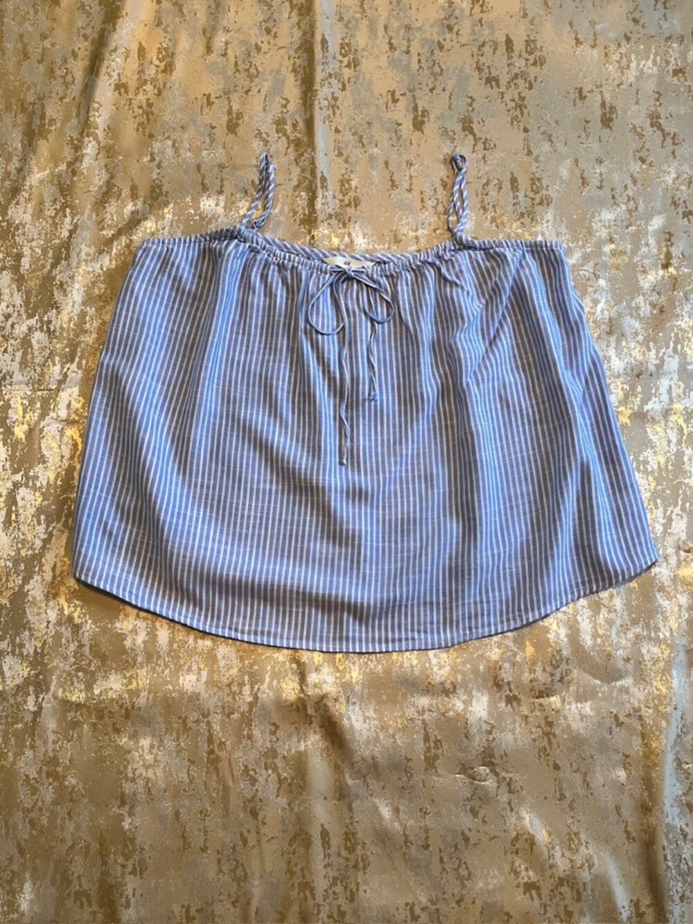 H&M Blue White Spaghetti Strap Tank Top Womens size Large Striped Linen Cruise
